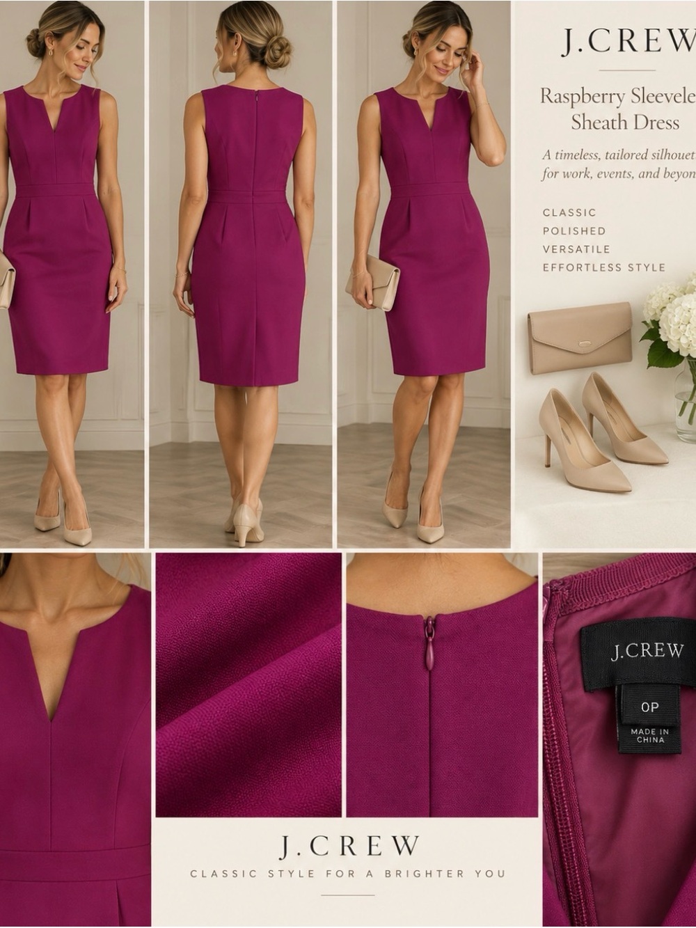 J. Crew Raspberry Sleeveless Sheath Dress - Picture 1 of 6